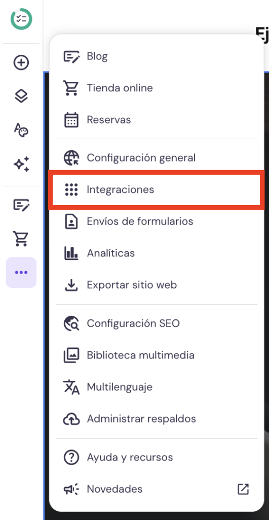 Configuración del sitio web en el Creador web de Hostinger