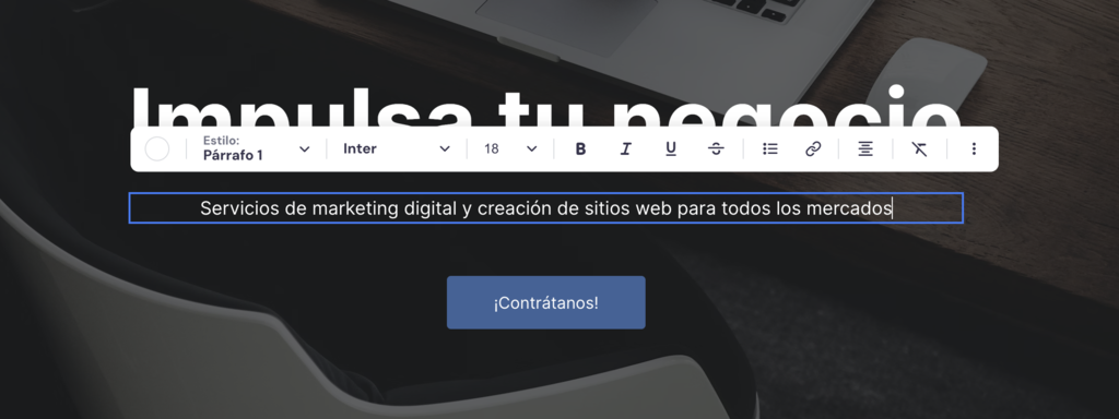 Editor de textos del creador web de Hostinger