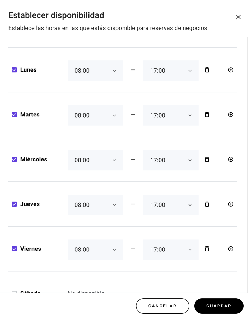 Calendario semanal del Creador de páginas de Hostinger