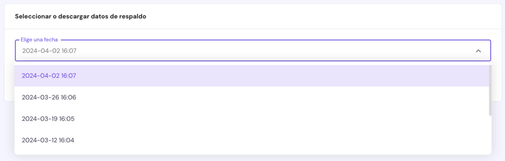 Seleccionar fecha de backup en hPanel