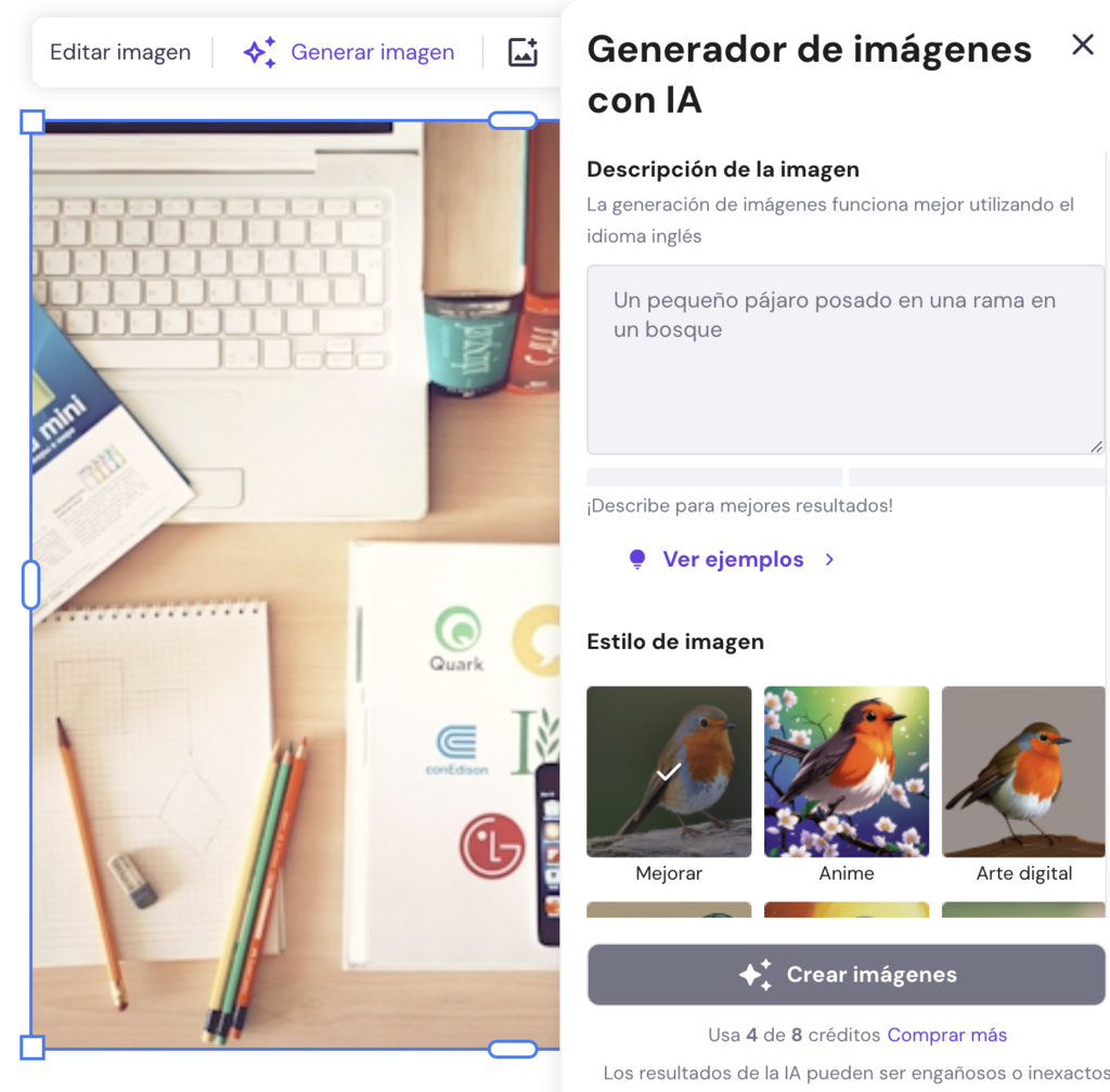 Generador de imágenes con IA de Hostinger