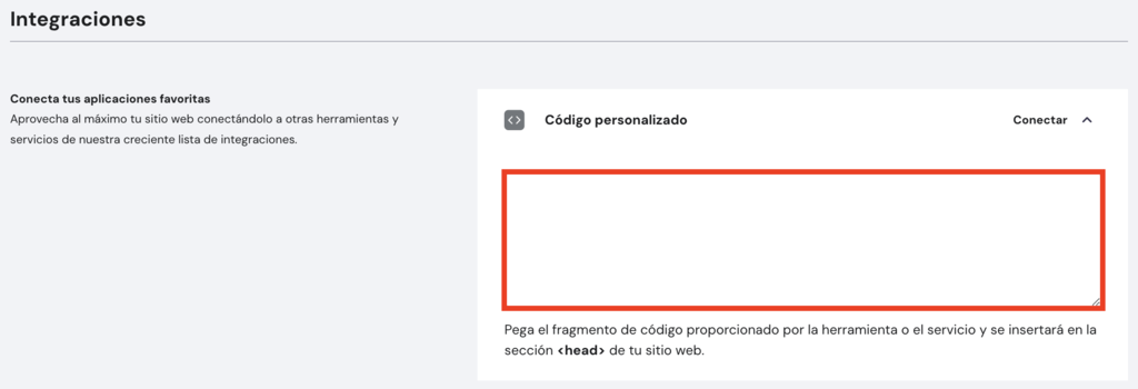 Sección de Integraciones del Creador de páginas web de Hostinger