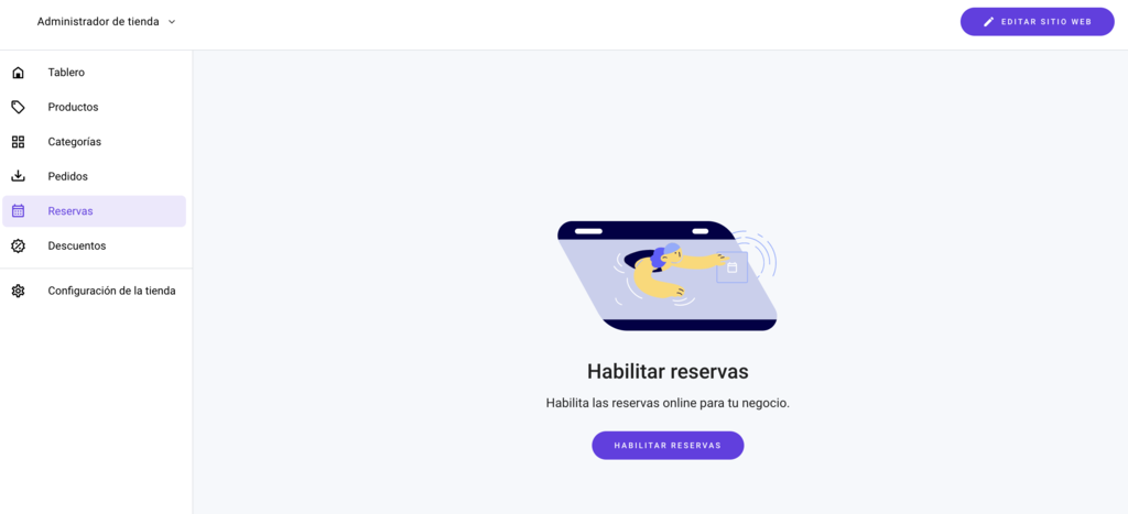 Sección de Reservas del Creador web de Hostinger