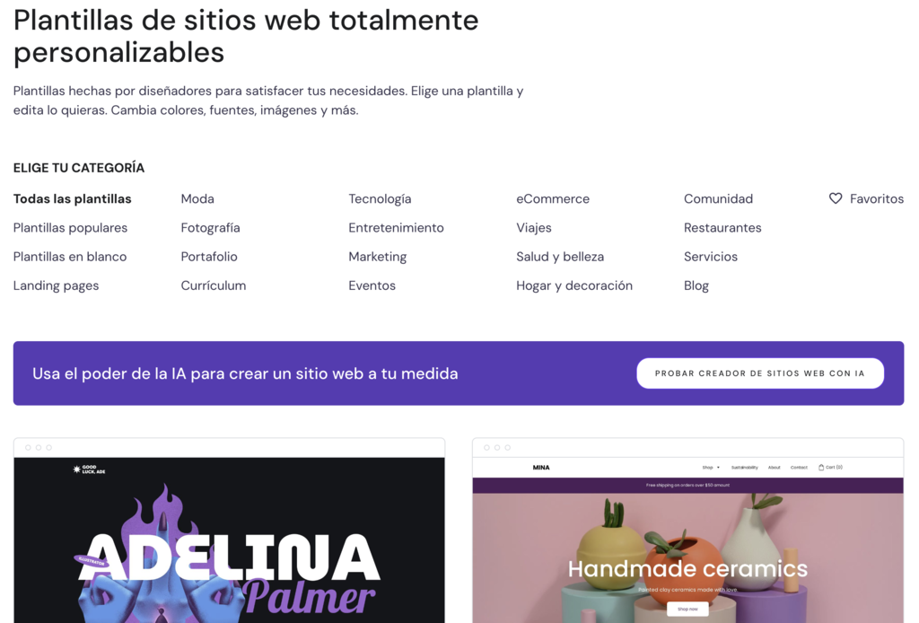 Plantillas web de Hostinger