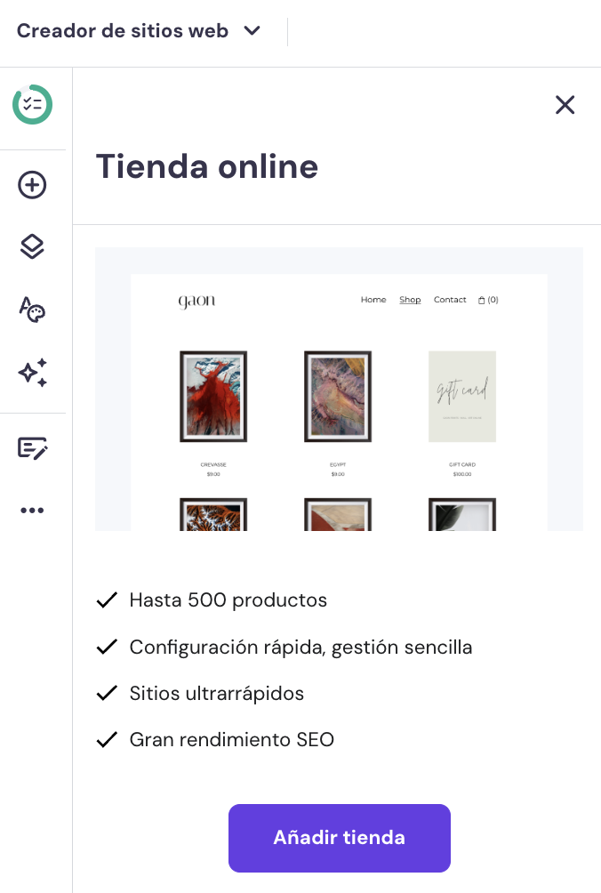 Tienda online del Creador de Hostinger