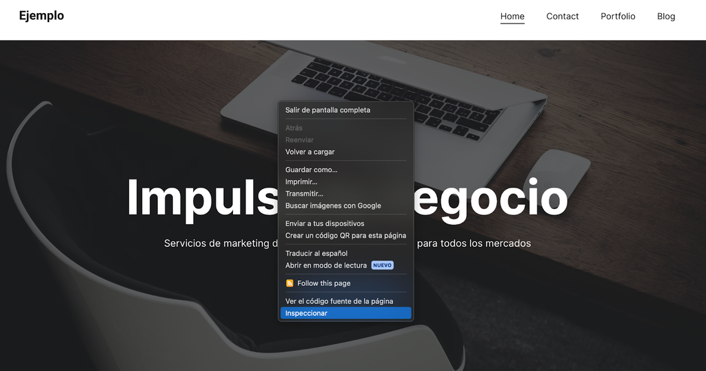 Opción inspeccionar de Google Chrome