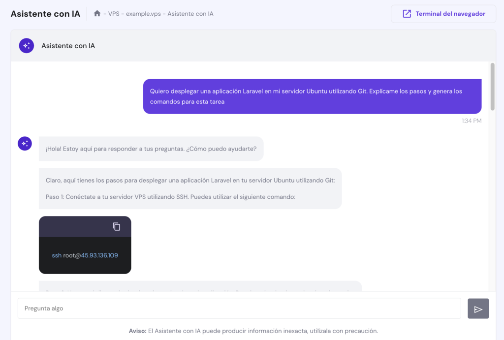Asistente VPS con IA de Hostinger