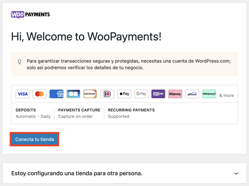 Asistente de WooPayments