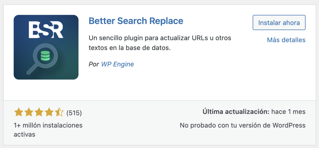 Plugin Better Search Replace de WordPress