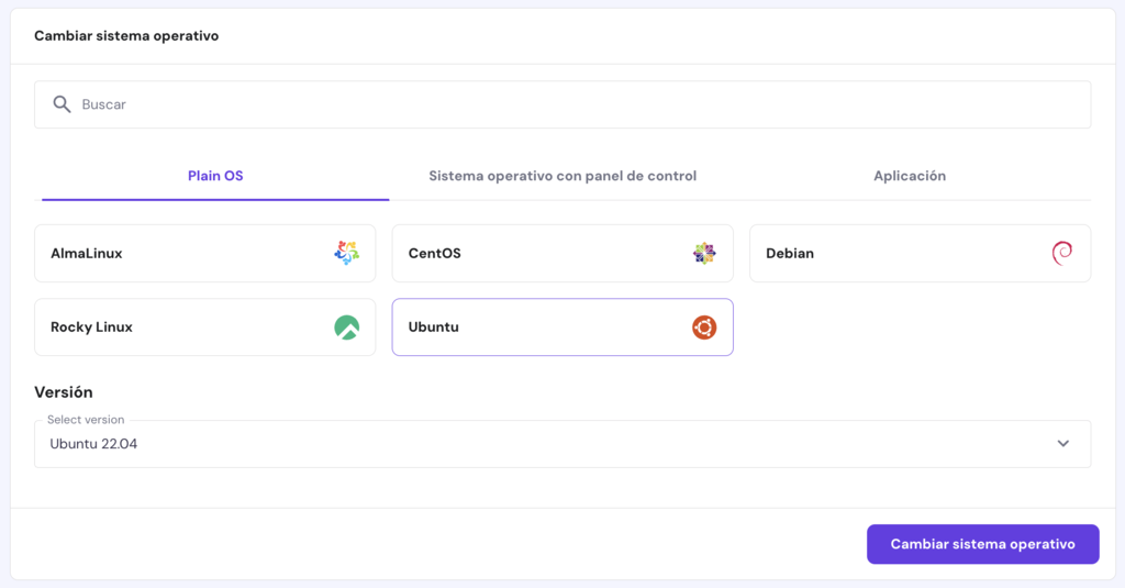 Cambiar sistema operativo en hPanel