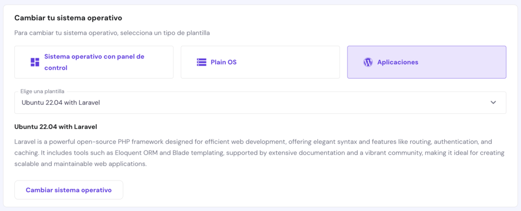 Cambio de SO en hPanel