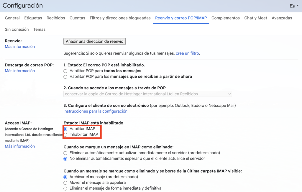 Configuración de cuenta de Gmail