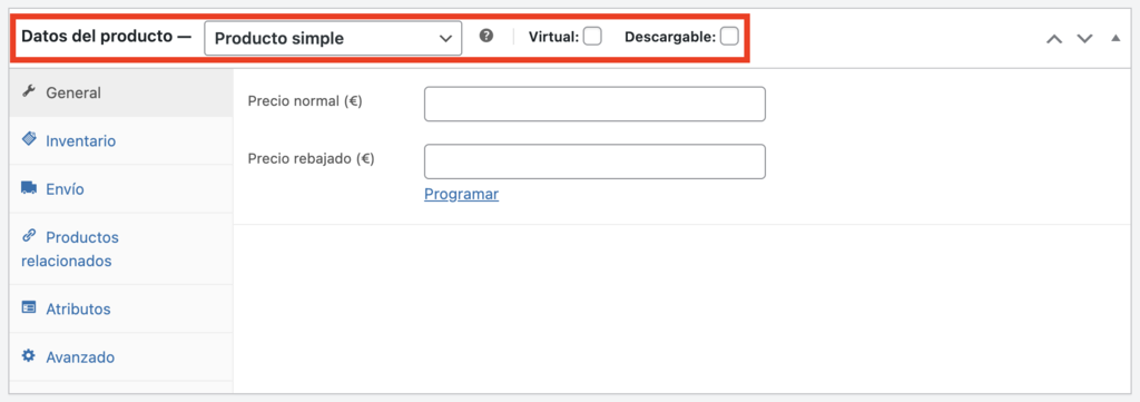 Datos del producto en WooCommerce