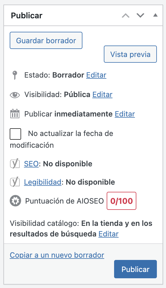 Detalles de publicación en WP