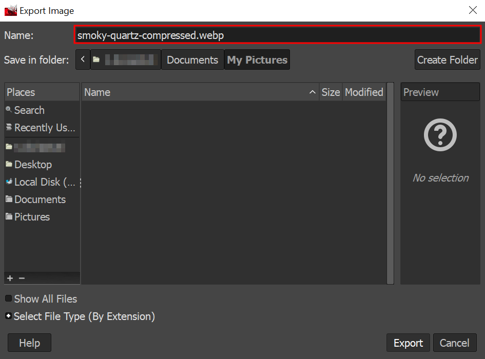 Ejemplo de exportar en GIMP