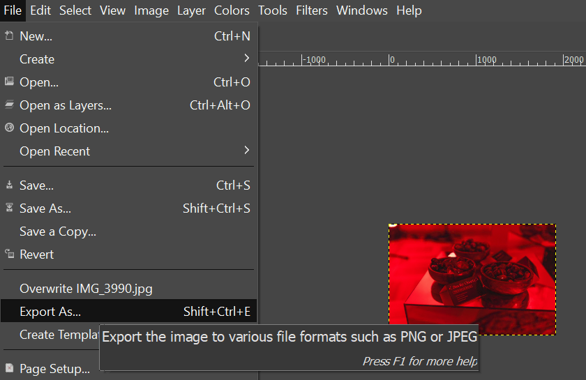Exportar imagen en GIMP