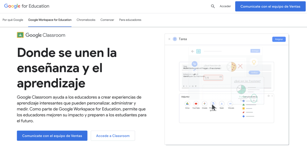 Sitio web de Google Classroom