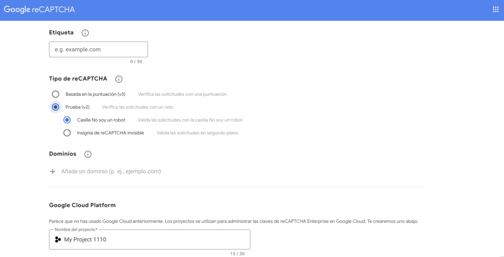 Sitio web de Google reCAPTCHA