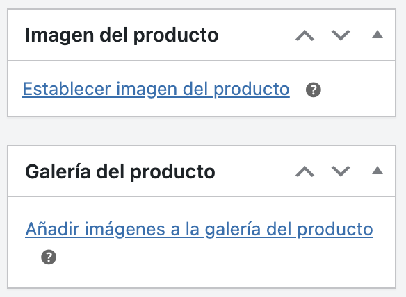 Sección de imagen del producto en WP