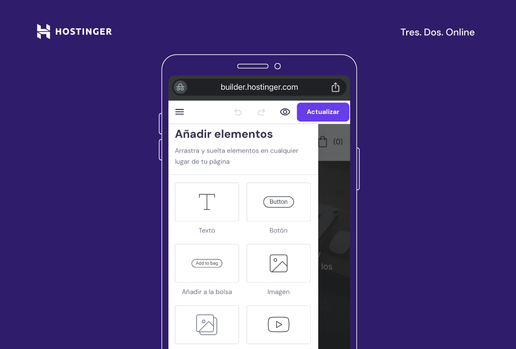 Añadir elementos en el Creador de páginas web de Hostinger