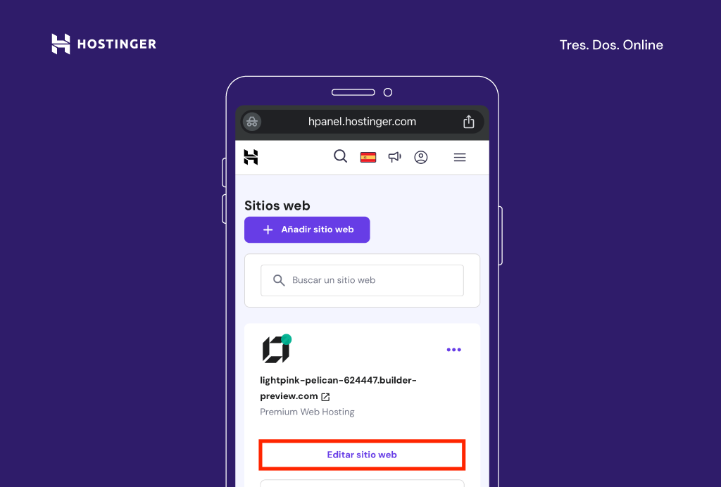Opción Editar Sitio web del Creador de Hostinger