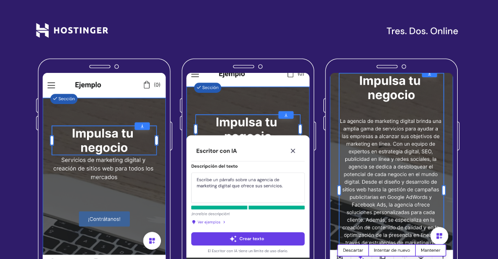 Escritor con IA del Creador web de Hostinger