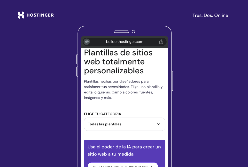 Sección de Plantillas web del Creador de Hostinger 