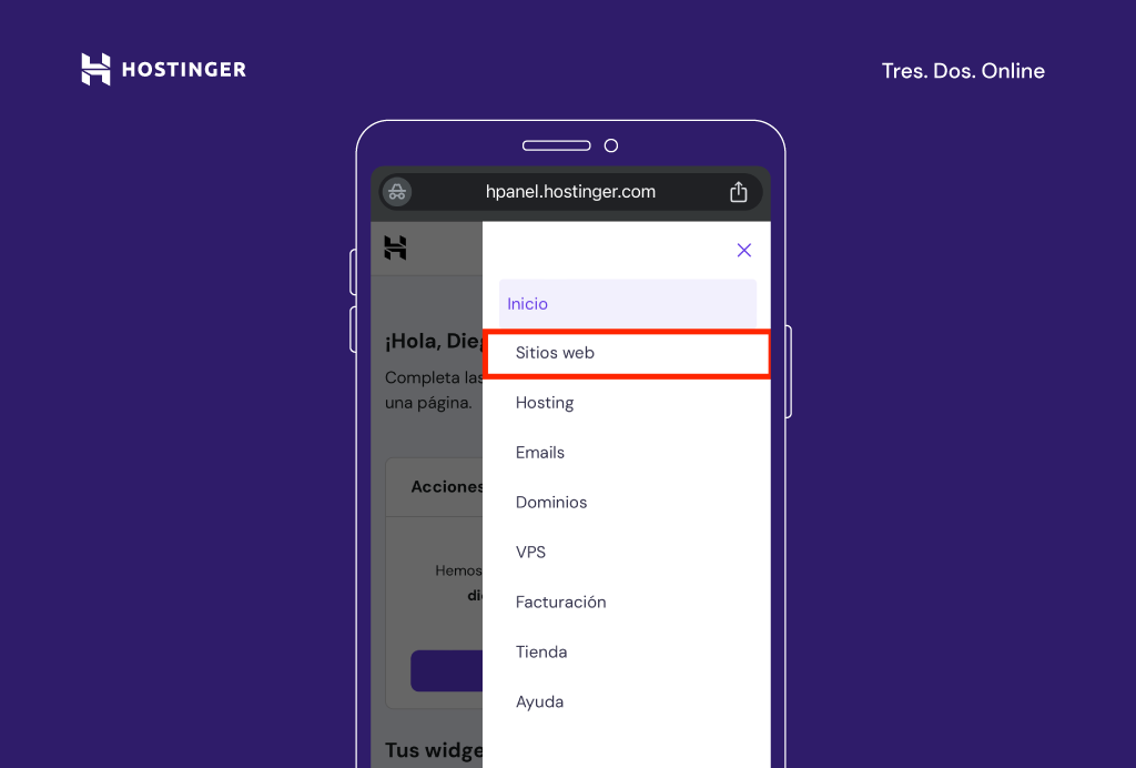 Opción Sitios web del Creador de Hostinger