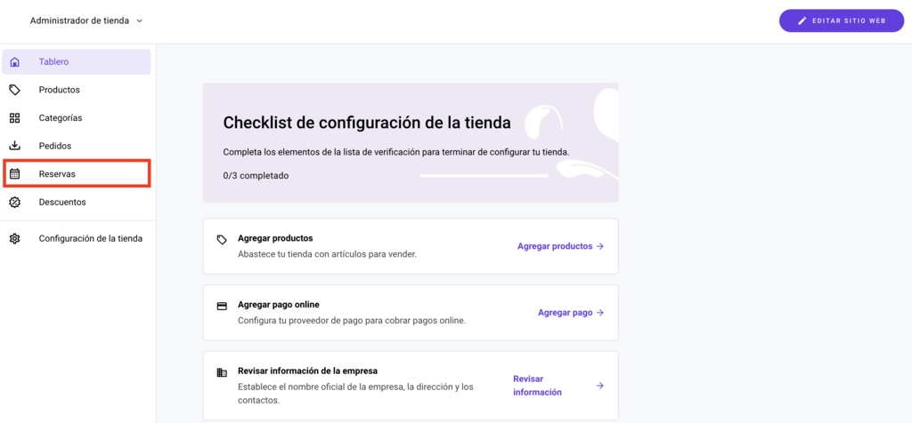 Administrador de la tienda online del Creador de Hostinger