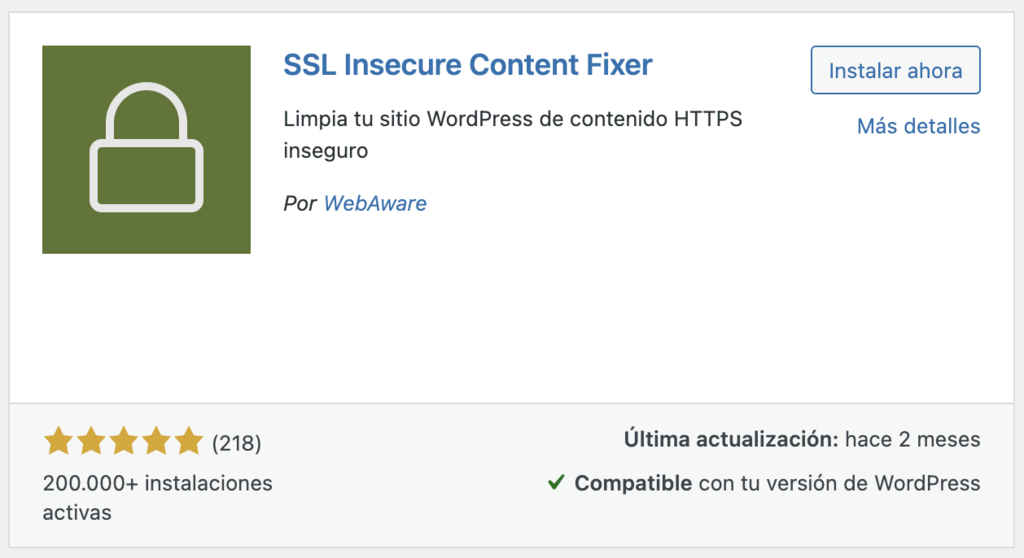 Plugin SSL Insecure Content Fixer de WordPress