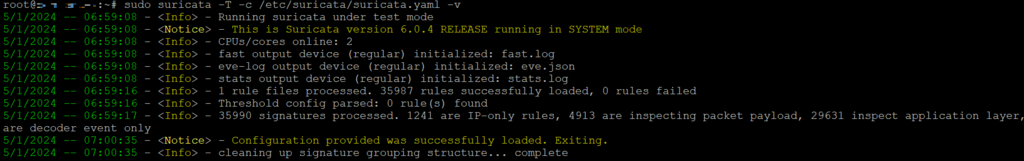 Terminal imprimiendo registros de prueba