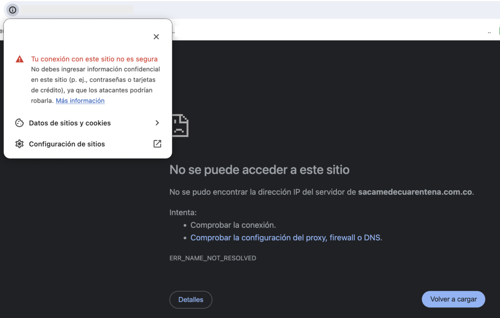 Aviso de Tu conexión con este sitio no es segura de Chrome