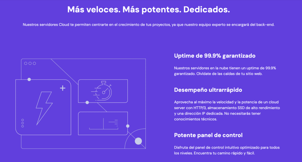 Detalles del Cloud hosting de Hostinger