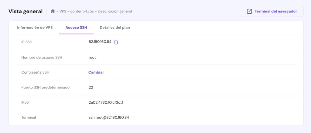 Acceso SSH de hPanel