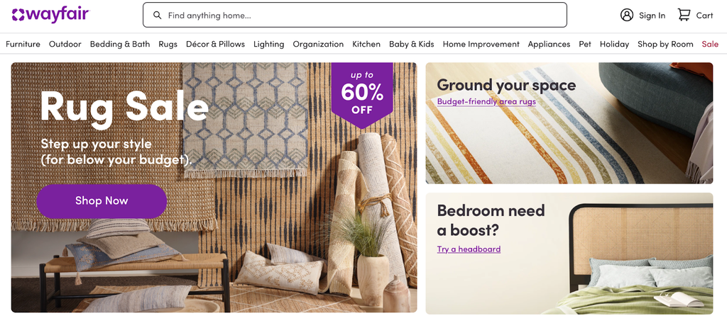 Sitio web de Wayfair