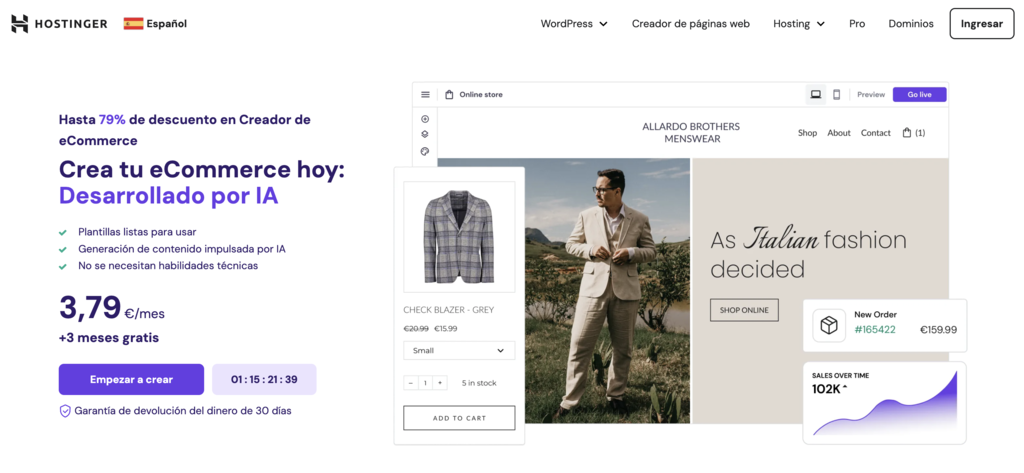 Sitio web de eCommerce de Hostinger