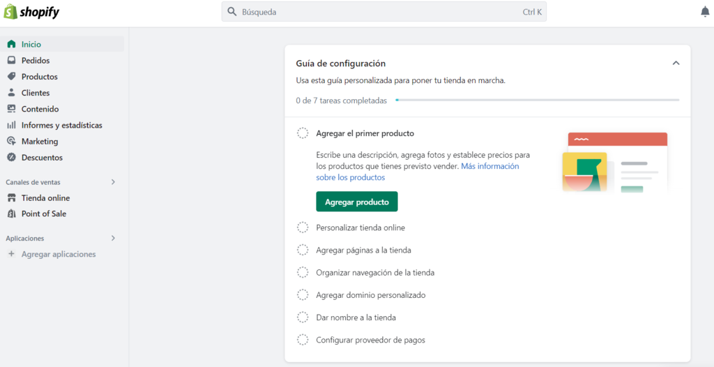 Asistente de inicio de Shopify