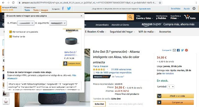 Opción de SiteStripe en Amazon