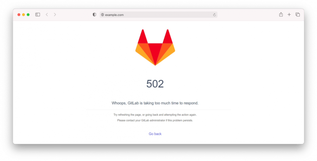 Mensaje de error 502 Bad Gateway de GitLab
