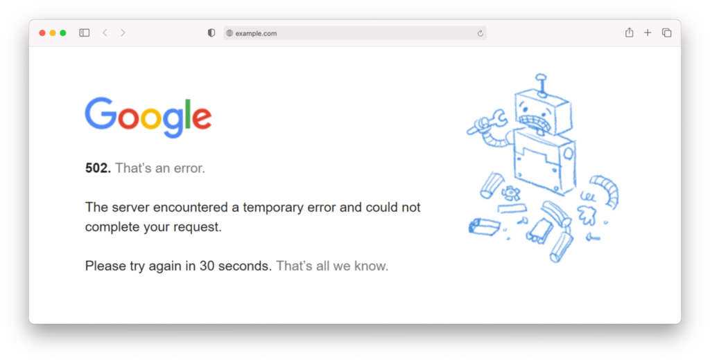 Mensaje de Error 502 Bad Gateway de Google Chrome