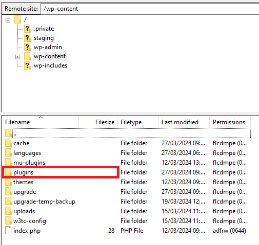 Panel de FileZilla