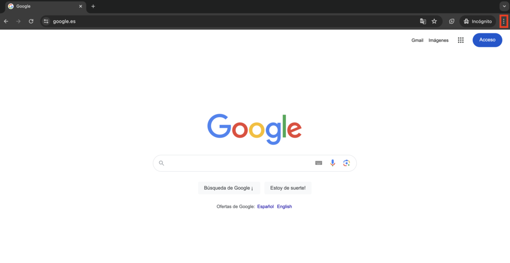 Menú de Google Chrome