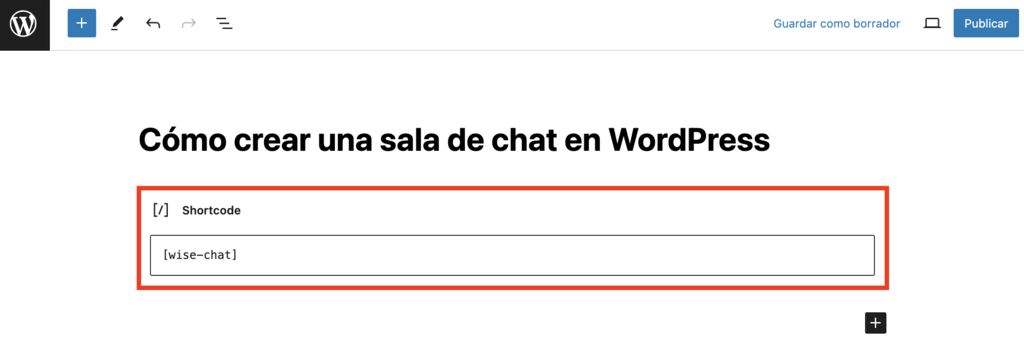 Shortcode para añadir una sala de chat en el editor de WordPress