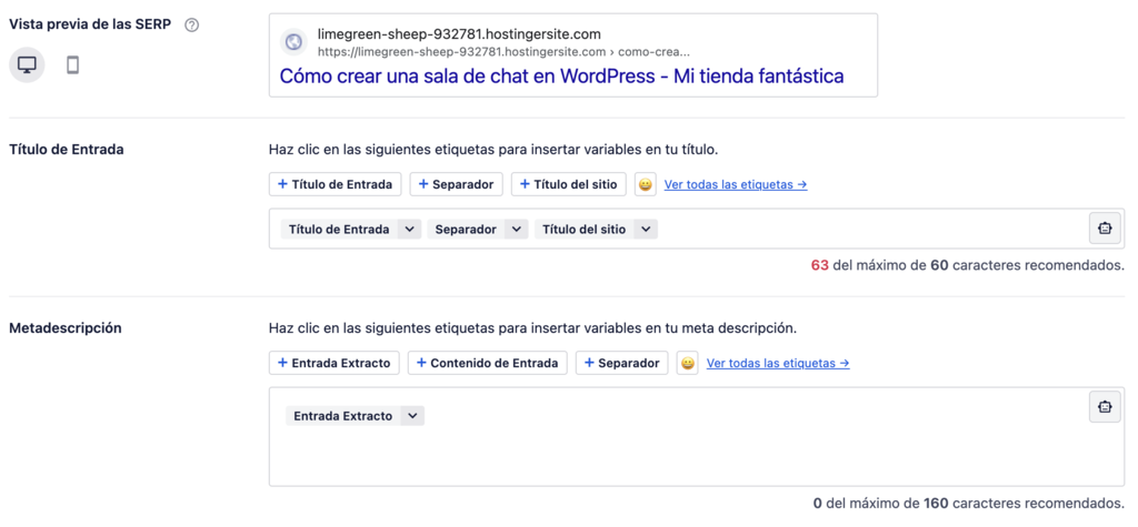 Sección de AIOSEO en el Editor de WordPress