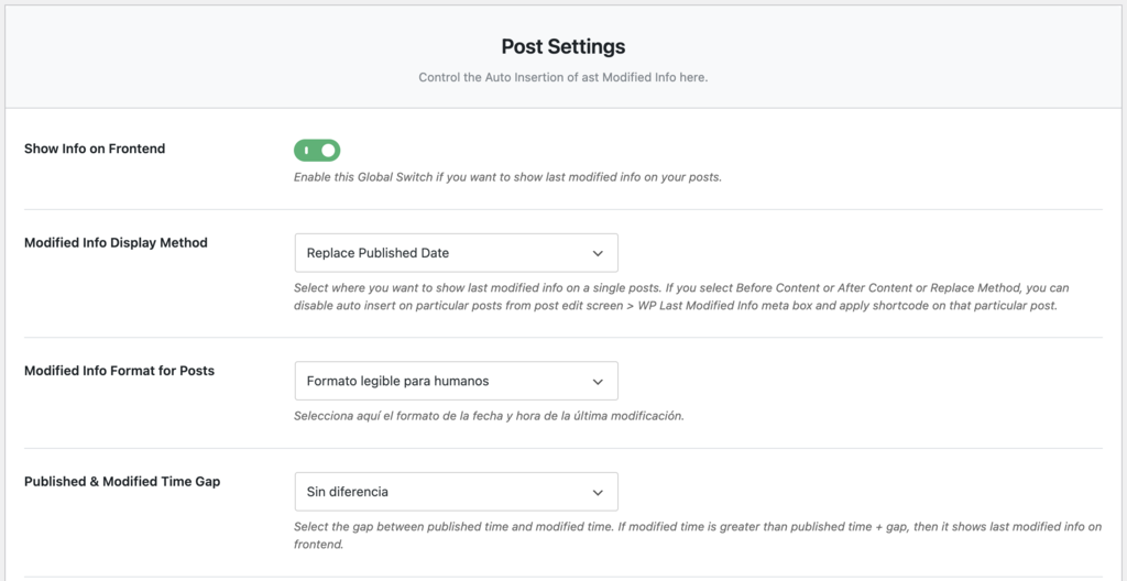 Ajustes de WP Last Modified Info