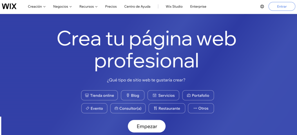 El sitio web de Wix.