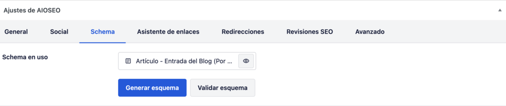 Ajustes de Schema de AIOSEO