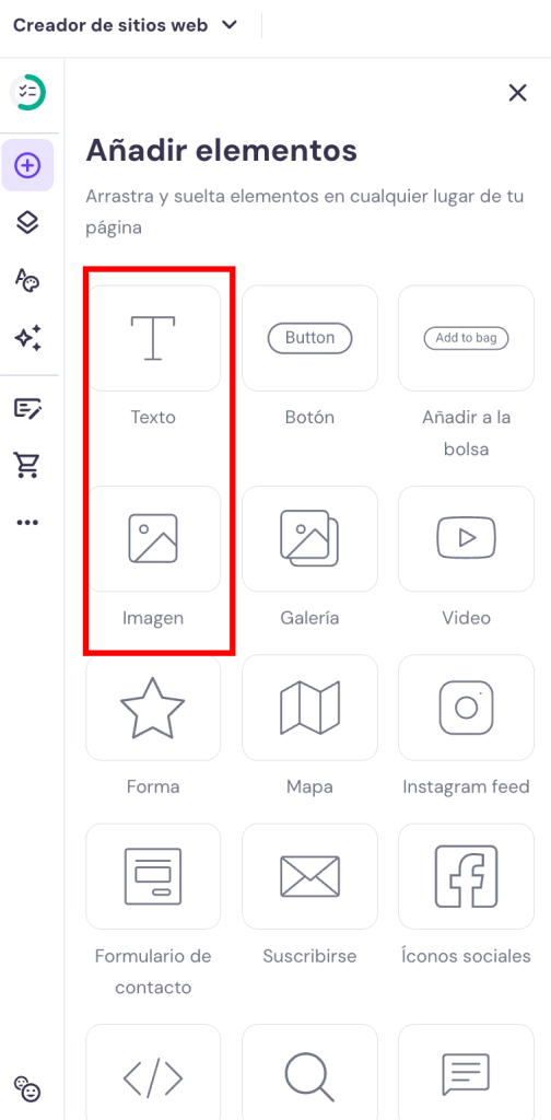 Añadir elementos con el Creador de sitios web de Hostinger