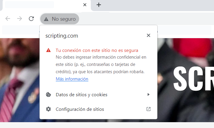 Ejemplo de web sin certificado SSL