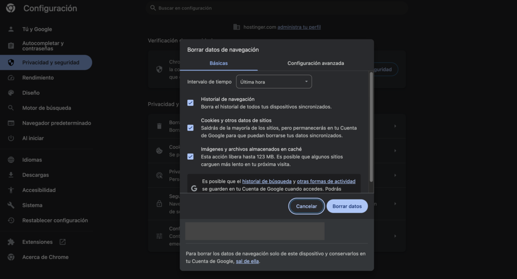 Ajustes de Google Chrome